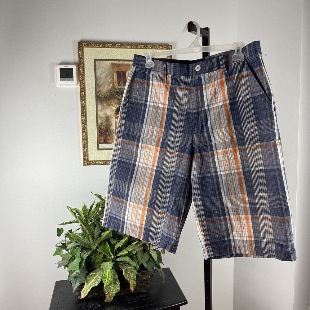 Phat Farm Mens Short 36 Plaid Pocket Flat Front Inseam 13.5” High Rise